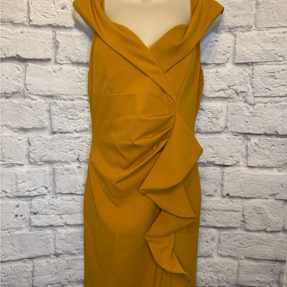 Yellow Asymmetrical Ruched Sheath Dress - Picture 2 of 8